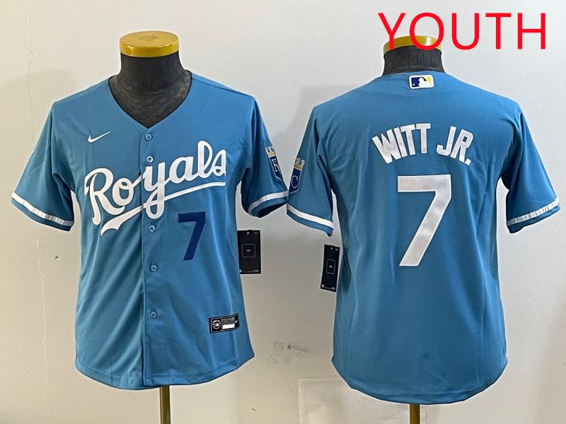 Youth Kansas City Royals 7 Witt jr Light Blue Game 2025 Nike MLB Jersey style 3